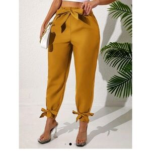 Elegant Mustard Tie-Waist Pants